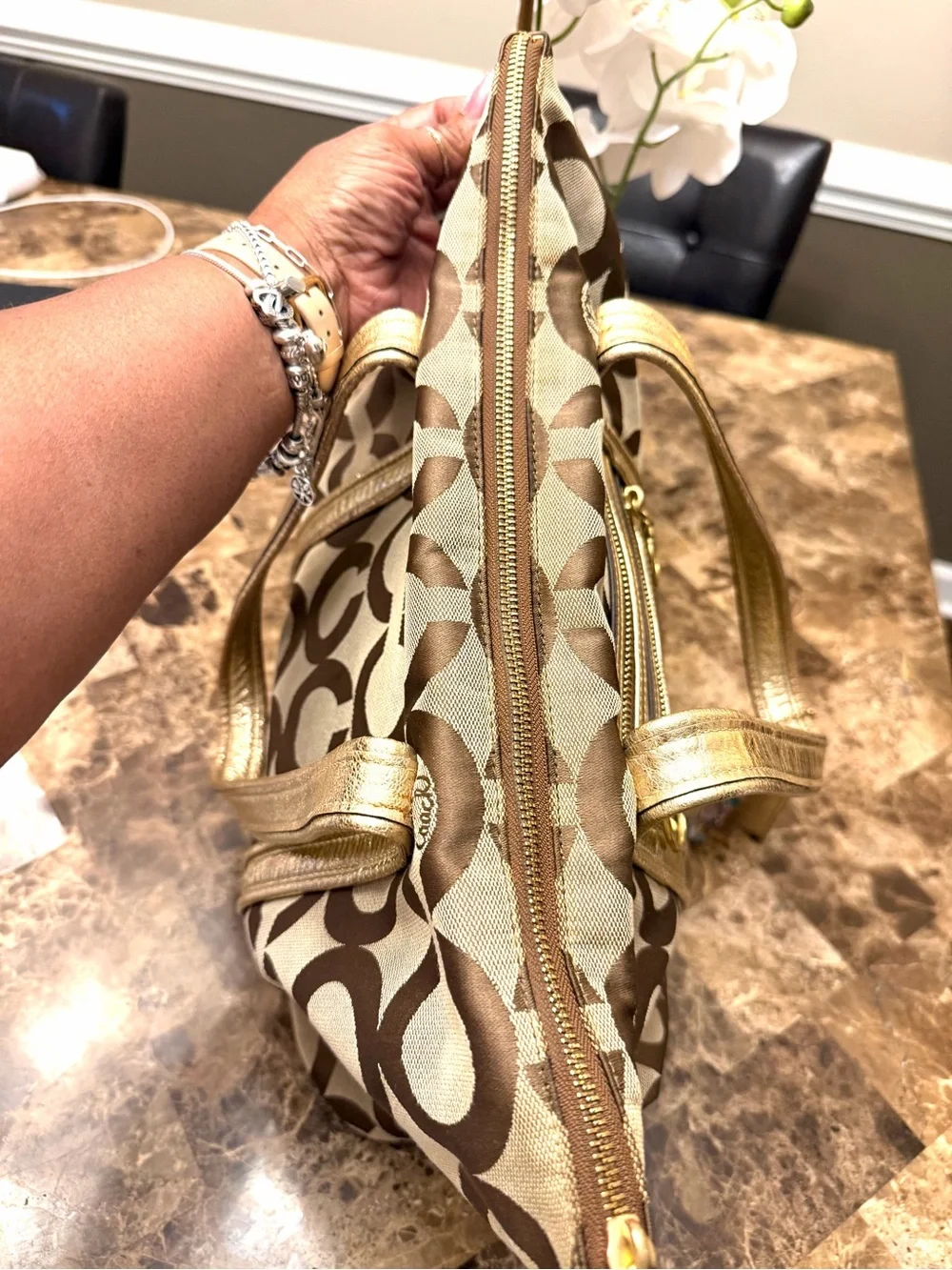 Coach POPPY Tan and Gold Signature Canvas Tote